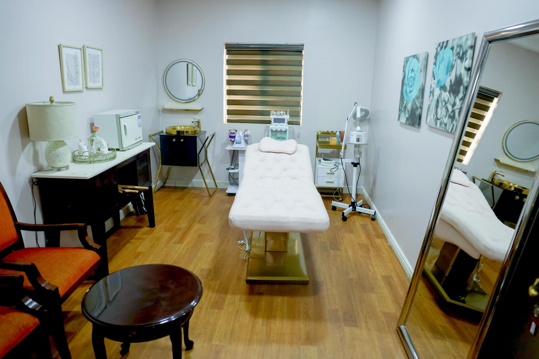 A bright treatment room at Glamour Lounge, Ikeja, prepared for a guest